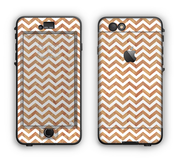 The Wood & White Chevron Pattern Apple iPhone 6 Plus LifeProof Nuud Case Skin Set