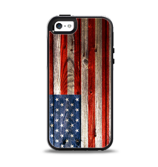 The Wooden Grungy American Flag Apple iPhone 5-5s Otterbox Symmetry Case Skin Set