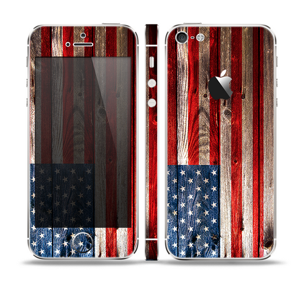 The Wooden Grungy American Flag Skin Set for the Apple iPhone 5