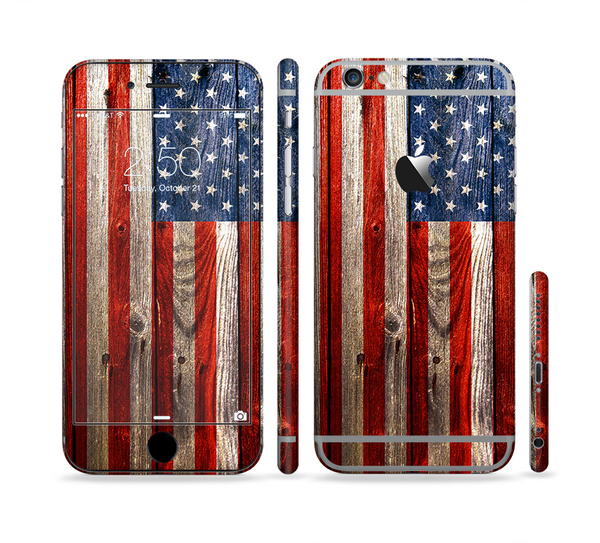 The Wooden Grungy American Flag Sectioned Skin Series for the Apple iPhone 6