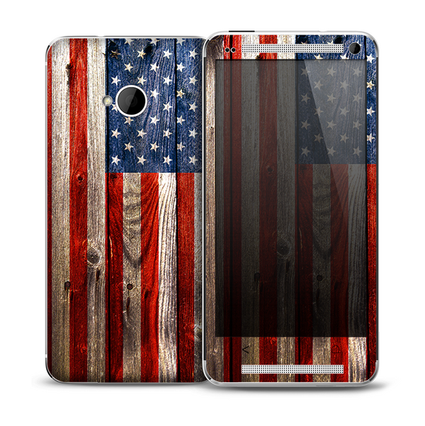 The Wooden Grungy American Flag Skin for the HTC One