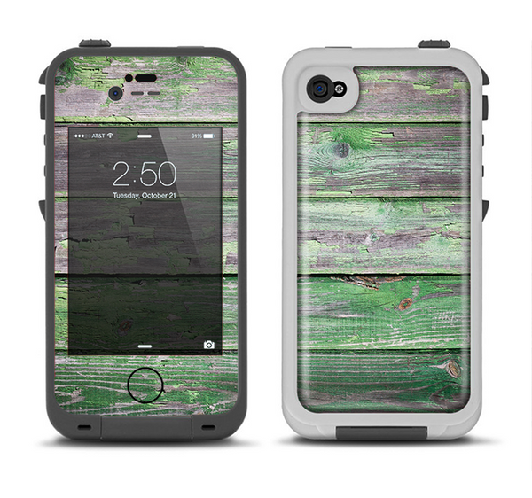 The Wooden Planks with Chipped Green Paint Apple iPhone 4-4s LifeProof Fre Case Skin Set