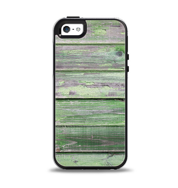 The Wooden Planks with Chipped Green Paint Apple iPhone 5-5s Otterbox Symmetry Case Skin Set