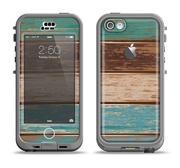 The Wooden Planks with Chipped Green and Brown Paint Apple iPhone 5c LifeProof Nuud Case Skin Set