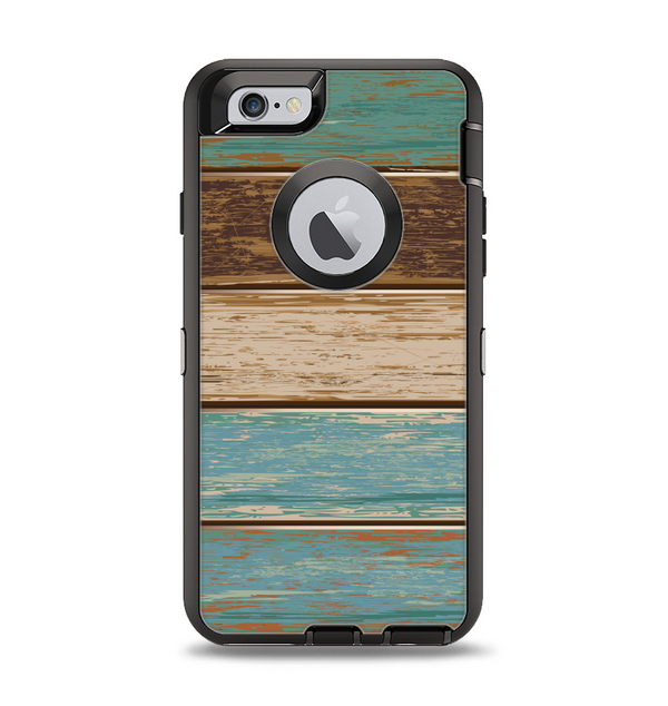 The Wooden Planks with Chipped Green and Brown Paint Apple iPhone 6 Otterbox Defender Case Skin Set