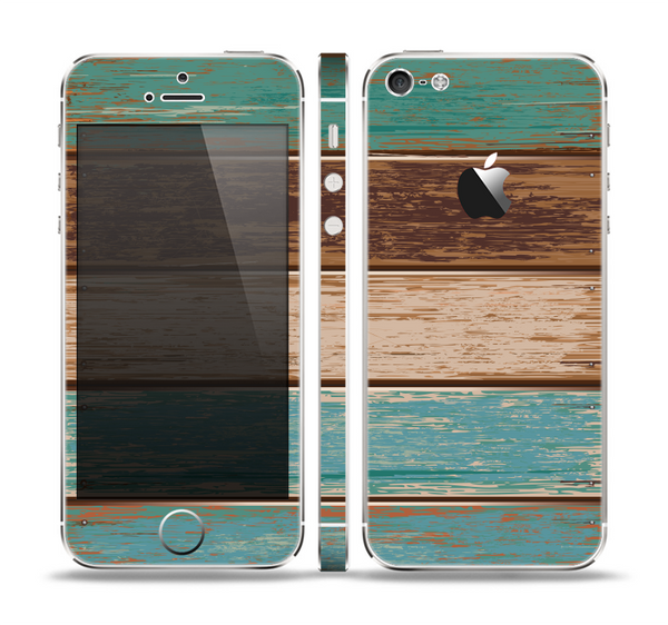 The Wooden Planks with Chipped Green and Brown Paint Skin Set for the Apple iPhone 5