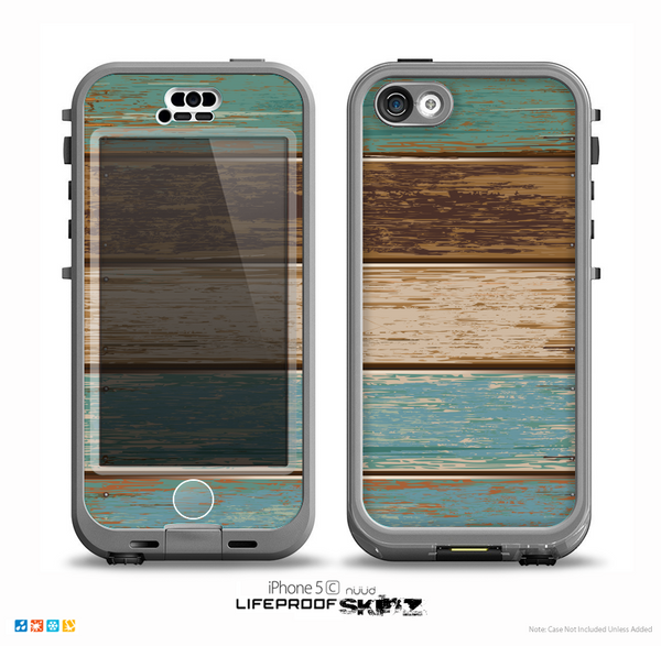 The Wooden Planks with Chipped Green and Brown Paint Skin for the iPhone 5c nüüd LifeProof Case