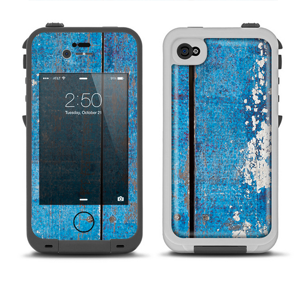 The Worn Blue Paint on Wooden Planks Apple iPhone 4-4s LifeProof Fre Case Skin Set