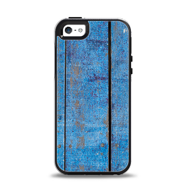The Worn Blue Paint on Wooden Planks Apple iPhone 5-5s Otterbox Symmetry Case Skin Set