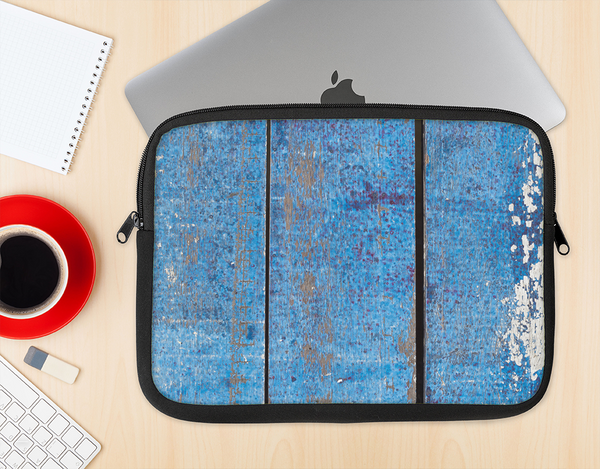 The Worn Blue Paint on Wooden Planks Ink-Fuzed NeoPrene MacBook Laptop Sleeve