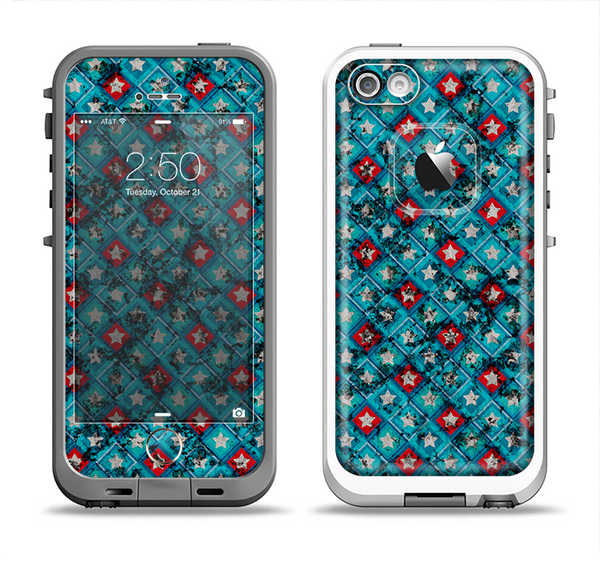 The Worn Dark Blue Checkered Starry Pattern Apple iPhone 5-5s LifeProof Fre Case Skin Set