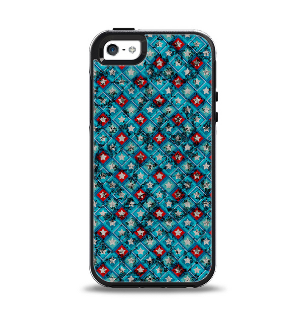 The Worn Dark Blue Checkered Starry Pattern Apple iPhone 5-5s Otterbox Symmetry Case Skin Set