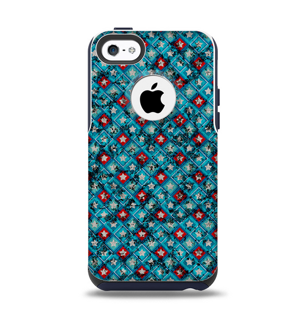 The Worn Dark Blue Checkered Starry Pattern Apple iPhone 5c Otterbox Commuter Case Skin Set