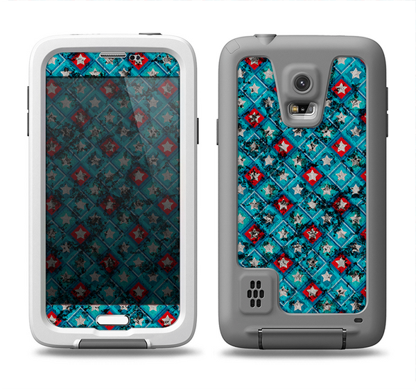 The Worn Dark Blue Checkered Starry Pattern Samsung Galaxy S5 LifeProof Fre Case Skin Set