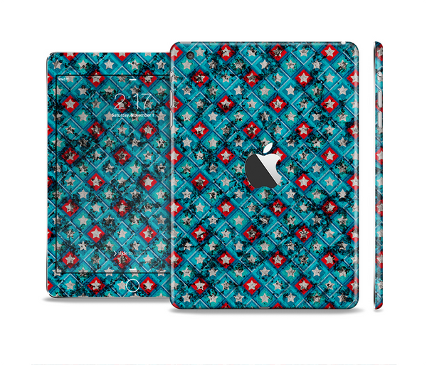 The Worn Dark Blue Checkered Starry Pattern Full Body Skin Set for the Apple iPad Mini 2