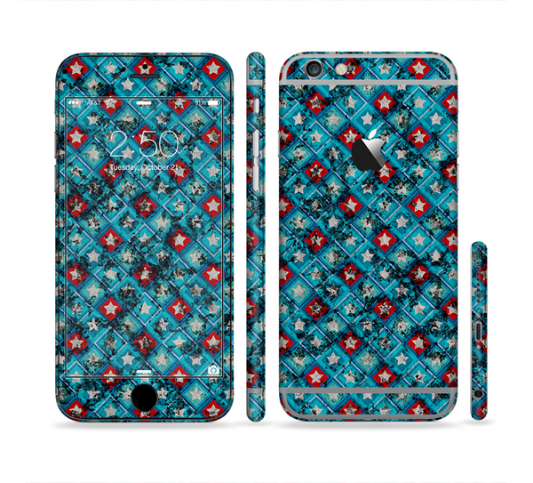 The Worn Dark Blue Checkered Starry Pattern Sectioned Skin Series for the Apple iPhone 6 Plus