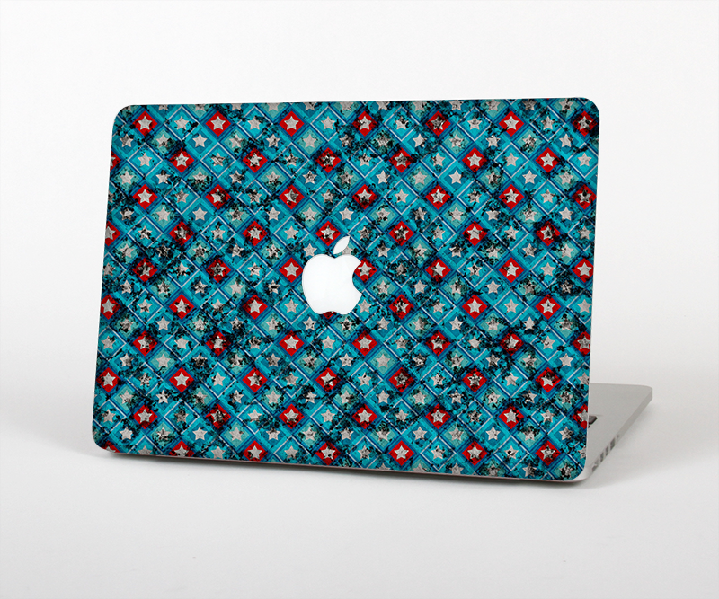The Worn Dark Blue Checkered Starry Pattern Skin Set for the Apple MacBook Pro 15"