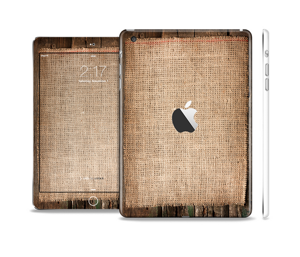 The Woven Fabric Over Aged Wood Full Body Skin Set for the Apple iPad Mini 2