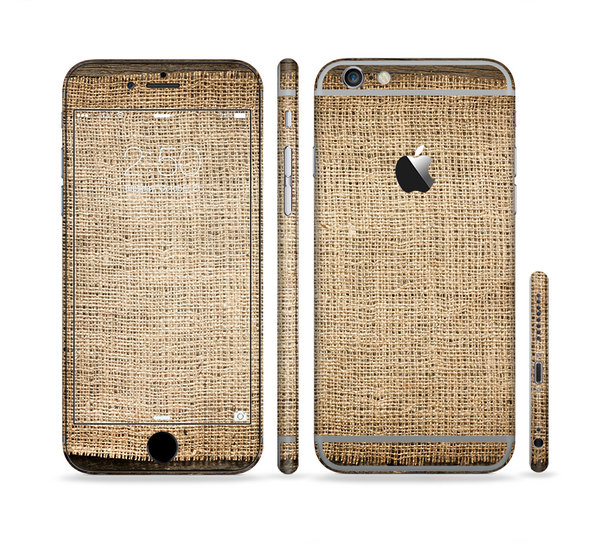 The Woven Fabric Over Aged Wood Sectioned Skin Series for the Apple iPhone 6