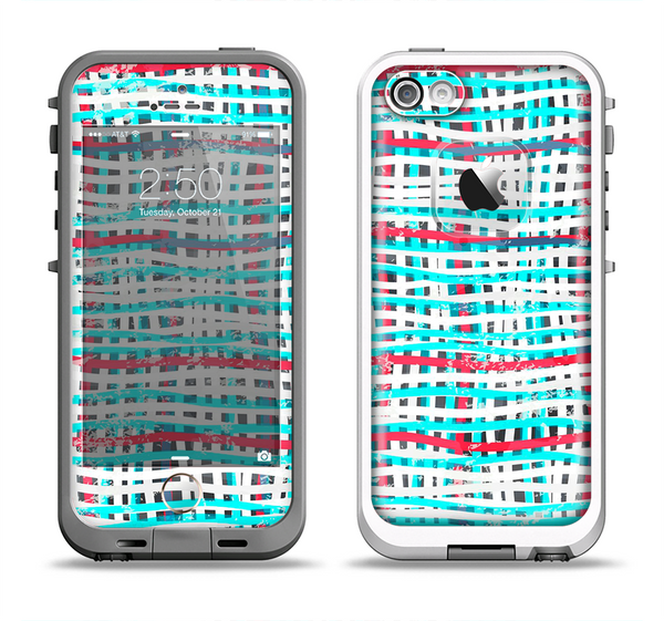 The Woven Trendy Green & Coral Apple iPhone 5-5s LifeProof Fre Case Skin Set