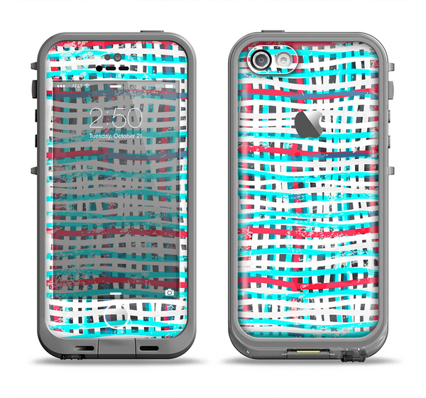 The Woven Trendy Green & Coral Apple iPhone 5c LifeProof Fre Case Skin Set
