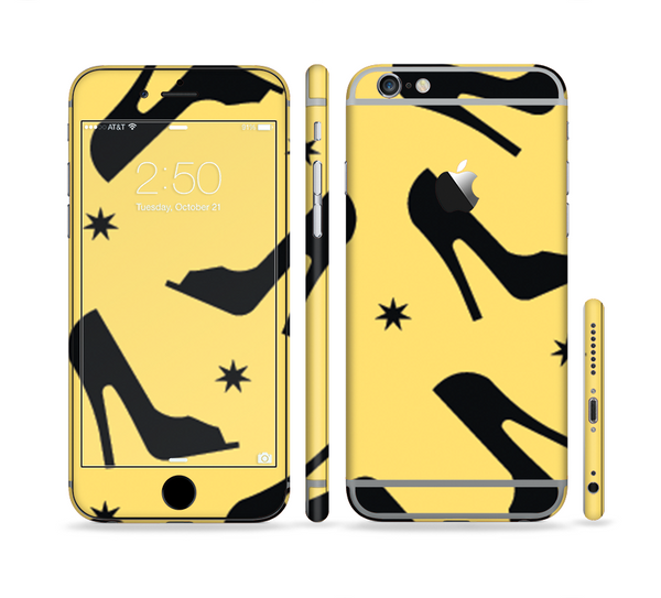 The Yellow & Black High-Heel Pattern V12 Sectioned Skin Series for the Apple iPhone 6 Plus