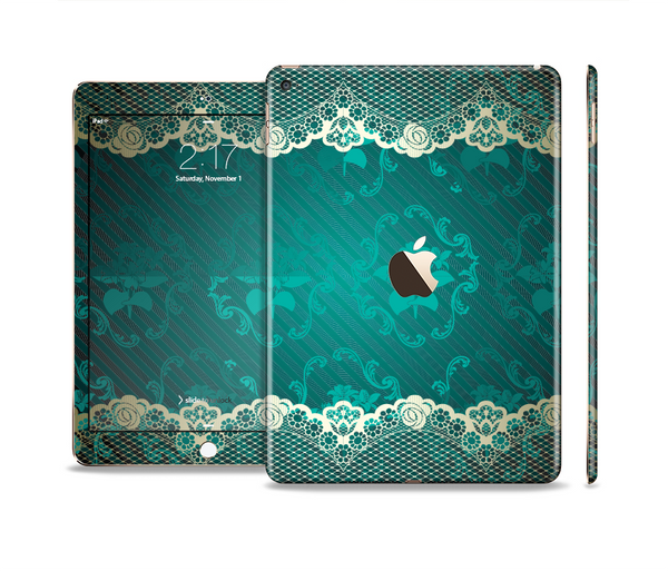The Yellow Elegant Lace on Green Skin Set for the Apple iPad Air 2