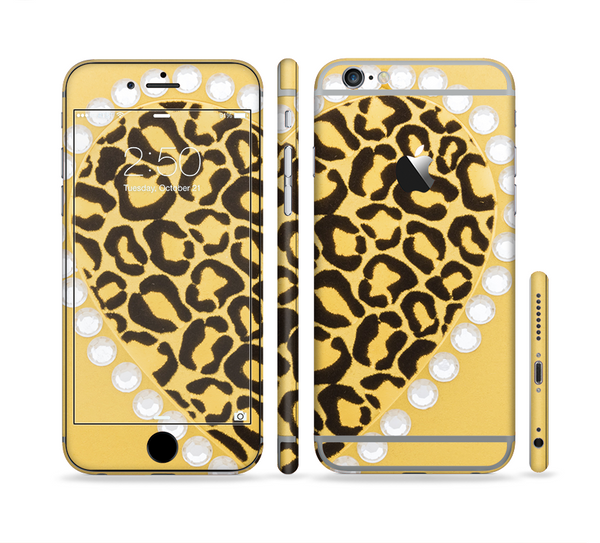 The Yellow Heart Shaped Leopard Sectioned Skin Series for the Apple iPhone 6 Plus