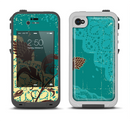 The Yellow Lace and Flower on Teal Apple iPhone 4-4s LifeProof Fre Case Skin Set