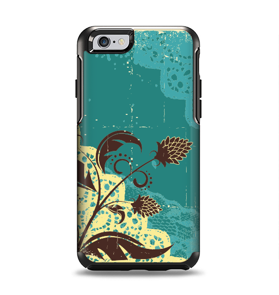 The Yellow Lace and Flower on Teal Apple iPhone 6 Otterbox Symmetry Case Skin Set