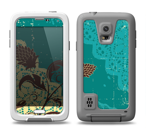 The Yellow Lace and Flower on Teal Samsung Galaxy S5 LifeProof Fre Case Skin Set