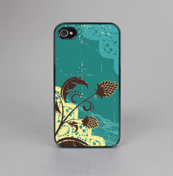 The Yellow Lace and Flower on Teal Skin-Sert Case for the Apple iPhone 4-4s