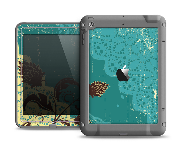 The Yellow Lace and Flower on Teal Apple iPad Mini LifeProof Fre Case Skin Set