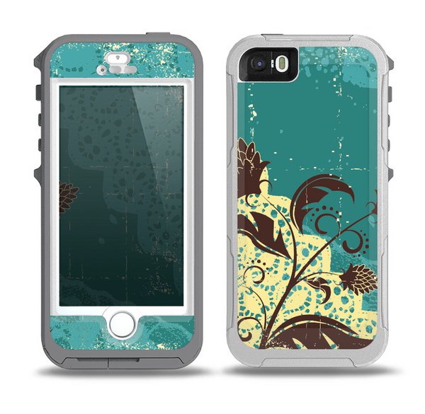 The Yellow Lace and Flower on Teal Skin for the iPhone 5-5s OtterBox Preserver WaterProof Case