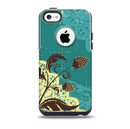 The Yellow Lace and Flower on Teal Skin for the iPhone 5c OtterBox Commuter Case