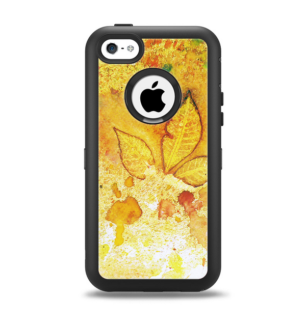 The Yellow Leaf-Imprinted Paint Splatter Apple iPhone 5c Otterbox Defender Case Skin Set