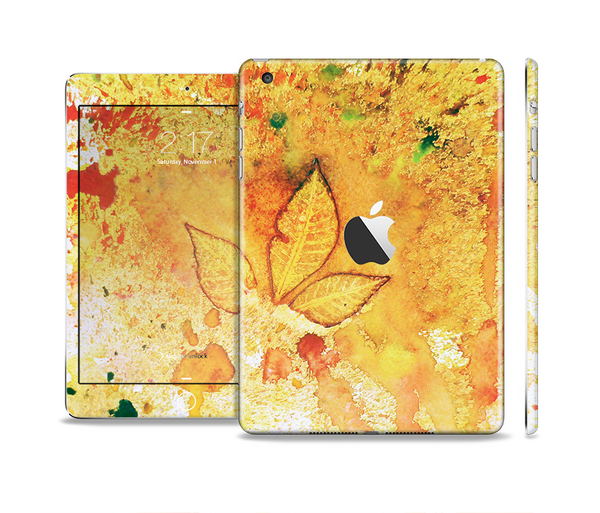 The Yellow Leaf-Imprinted Paint Splatter Full Body Skin Set for the Apple iPad Mini 2