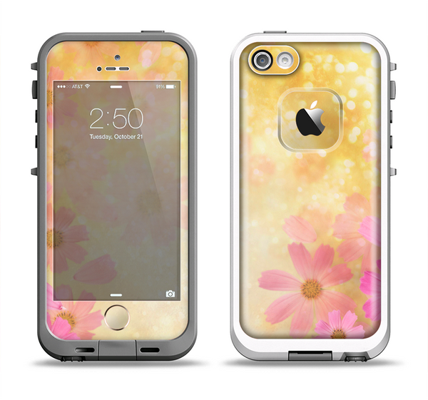The Yellow & Pink Flowerland Apple iPhone 5-5s LifeProof Fre Case Skin Set