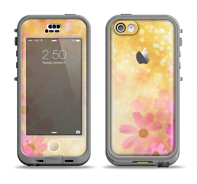 The Yellow & Pink Flowerland Apple iPhone 5c LifeProof Nuud Case Skin Set