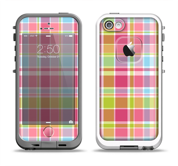 The Yellow & Pink Plaid Apple iPhone 5-5s LifeProof Fre Case Skin Set