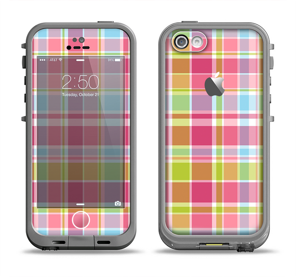 The Yellow & Pink Plaid Apple iPhone 5c LifeProof Fre Case Skin Set