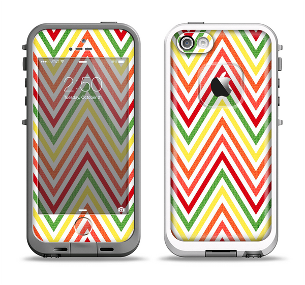 The Yellow & Red Vintage Chevron Pattern Apple iPhone 5-5s LifeProof Fre Case Skin Set
