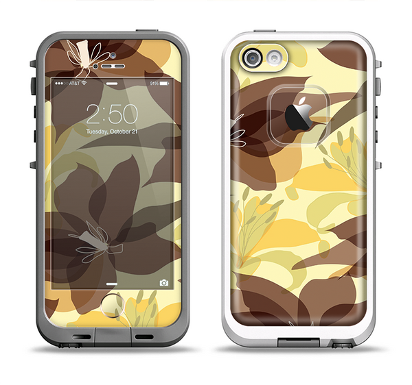 The Yellow and Brown Pastel Flowers Apple iPhone 5-5s LifeProof Fre Case Skin Set