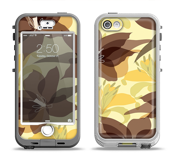 The Yellow and Brown Pastel Flowers Apple iPhone 5-5s LifeProof Nuud Case Skin Set