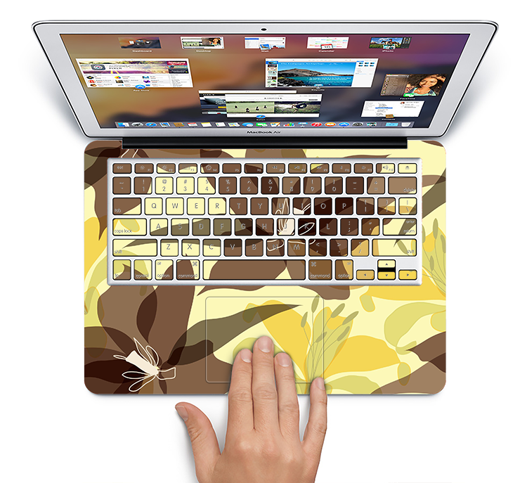 The Yellow and Brown Pastel Flowers Skin Set for the Apple MacBook Pro 13" with Retina Display