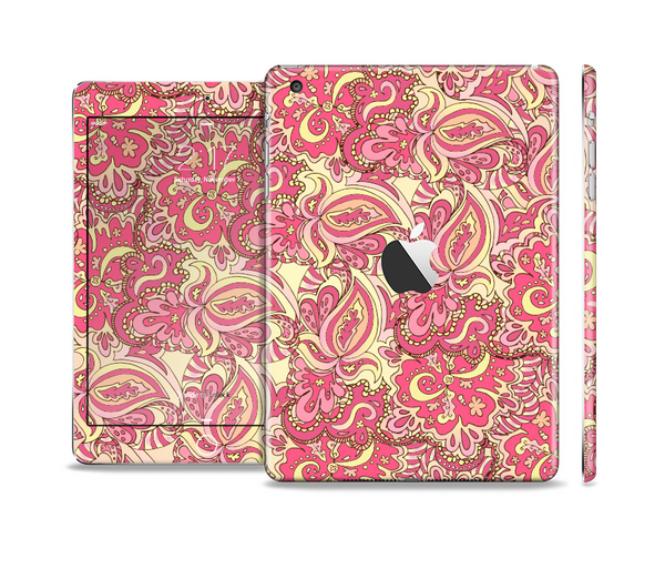 The Yellow and Pink Paisley Floral Full Body Skin Set for the Apple iPad Mini 2
