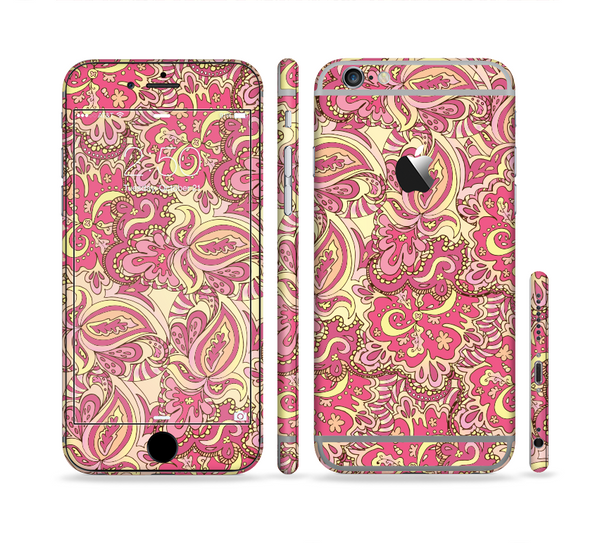 The Yellow and Pink Paisley Floral Sectioned Skin Series for the Apple iPhone 6 Plus