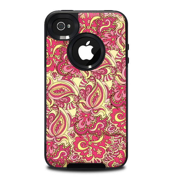 The Yellow and Pink Paisley Floral Skin for the iPhone 4-4s OtterBox Commuter Case