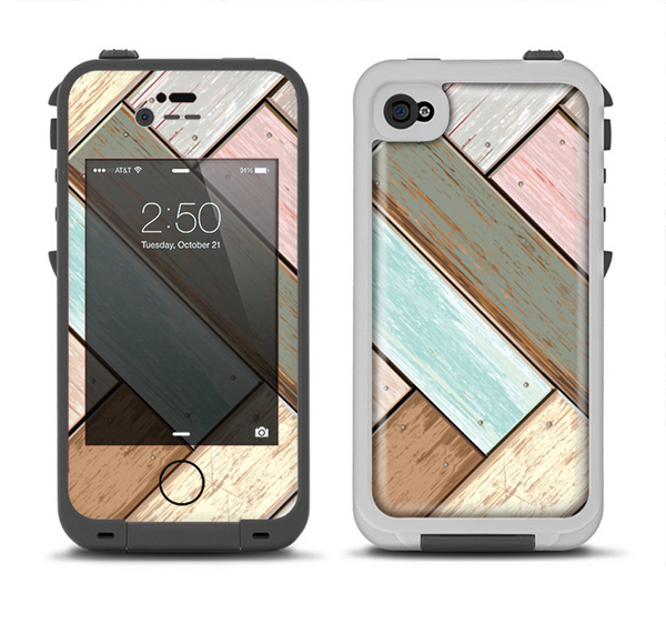 The Zigzag Vintage Wood Planks Apple iPhone 4-4s LifeProof Fre Case Skin Set