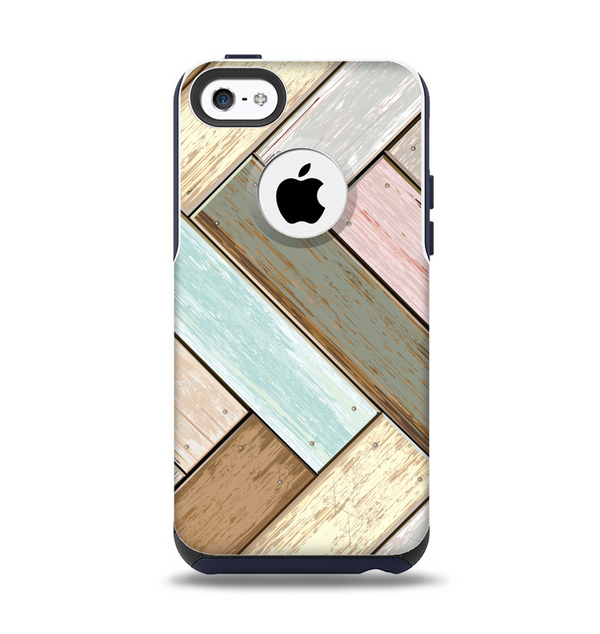 The Zigzag Vintage Wood Planks Apple iPhone 5c Otterbox Commuter Case Skin Set